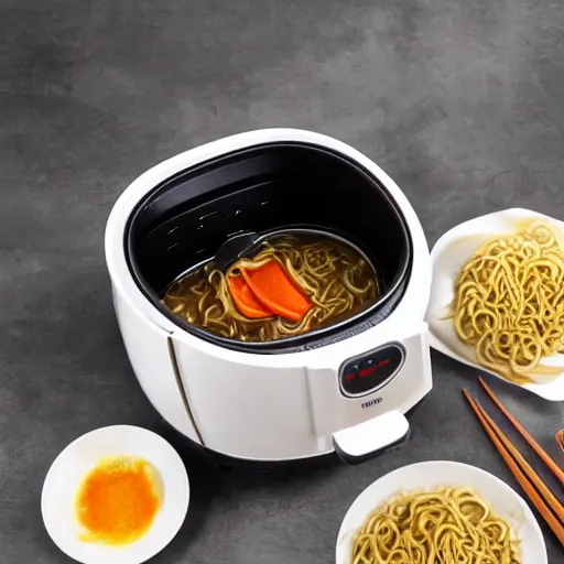 Image similar to Cooking ramen noodle soup in an airfryer, photo, kitchen interior background