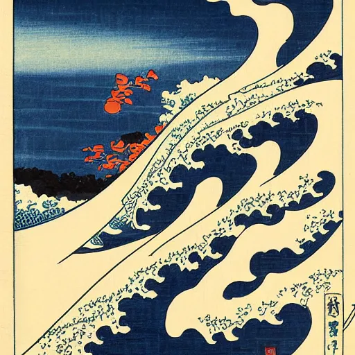 Prompt: hurricane by hokusai