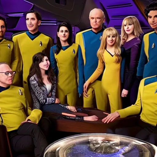 Image similar to Johnny Galecky,Bob Parsons, Kaley couco, Kunal Nayyar, Mayim Bialik,Simon Helberg,Melissa Rauch on star trek