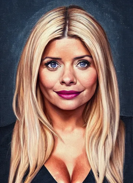 Image similar to holly Willoughby with the physique of a body builder, symmetrical facial features, hyper realistic, ultra detailed, cinematic, dynamic lighting, photorealistic, refined, intricate, digital art, digital painting, masterpiece, 8k