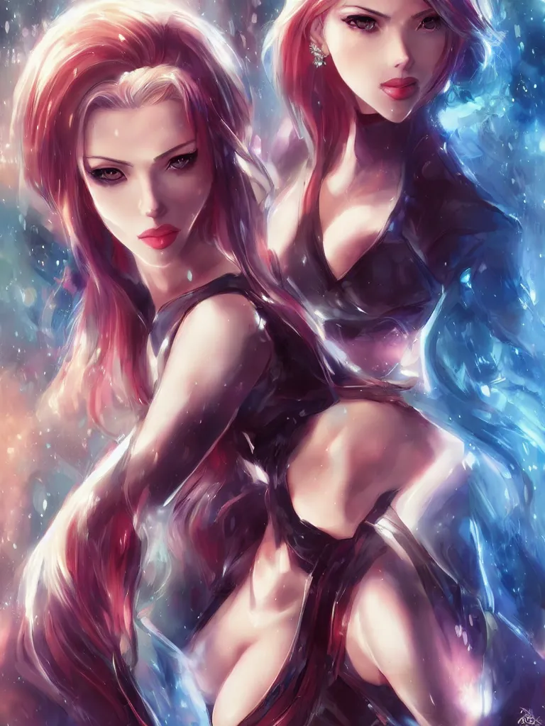 Prompt: scarlett johansson as an anime girl by ross tran, vivid, detailed