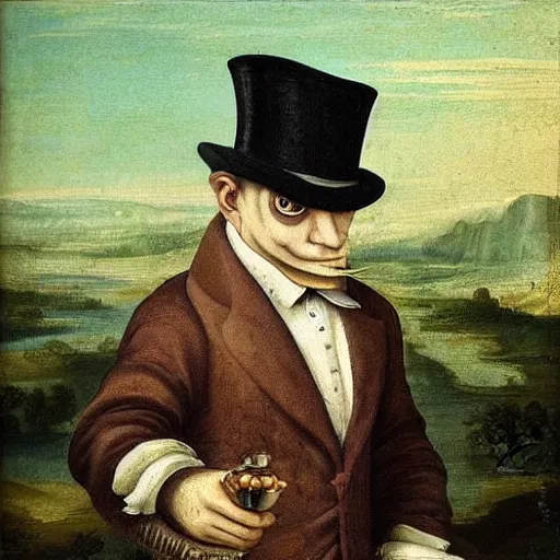 Prompt: “a beautiful renaissance painting of a dapper crocodile wearing a top hat and monocle”