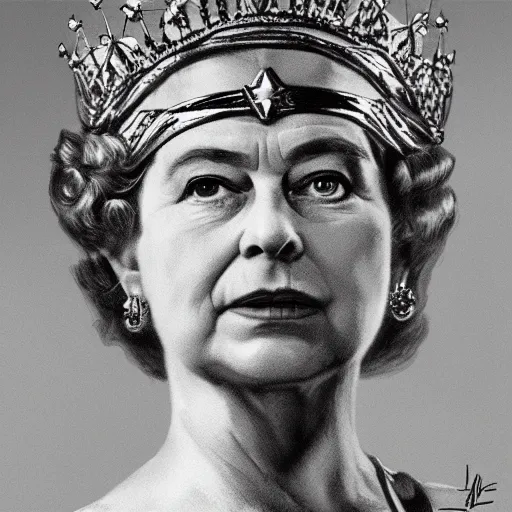 Image similar to The Queen Elizabeth II as wonder woman, photorealism, detailed, square