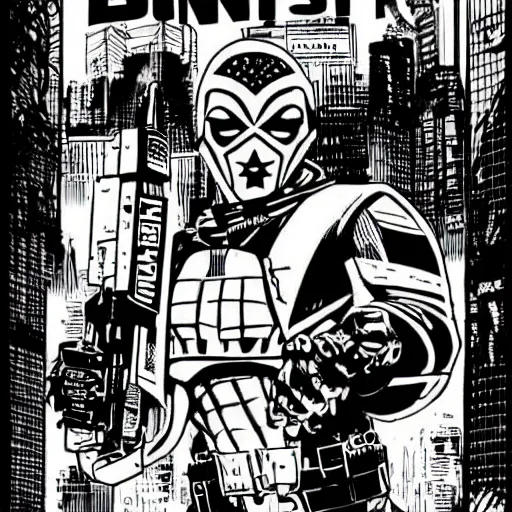 Prompt: sci - fi, dystopian bounty hunter, art by kevin eastman, black and white