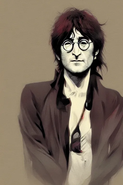 Image similar to john lennon, manga cover art, detailed color portrait, artstation trending, 8 k, greg rutkowski