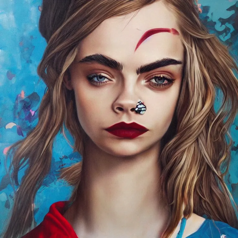 Image similar to Street-art portrait of Cara Delevingne in style of Etam Cru, photorealism