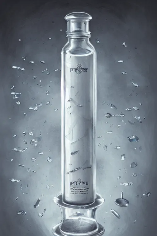 Image similar to concept art of a patek philippe white dietary supplement in a transparent bottle with big black sticker on it by aenaluck, artgerm and roberto ferri and greg rutkowski, blue and white tones, digital painting, artstation, concept art, smooth, sharp foccus ilustration hq