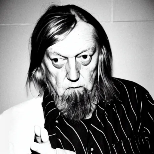 Image similar to punk robert wyatt flipping off the camera