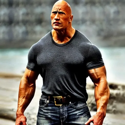 Prompt: dwayne the rock johnson with muscles on muscles on muscles