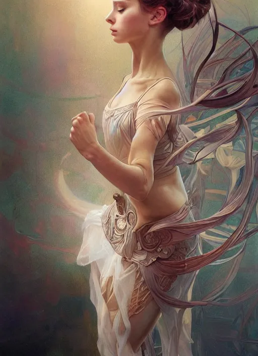 Image similar to ultra realistic illustration, ballerina, sci - fi, fantasy, intricate, elegant, highly detailed, digital painting, artstation, concept art, smooth, sharp focus, illustration, art by artgerm and alphonse mucha