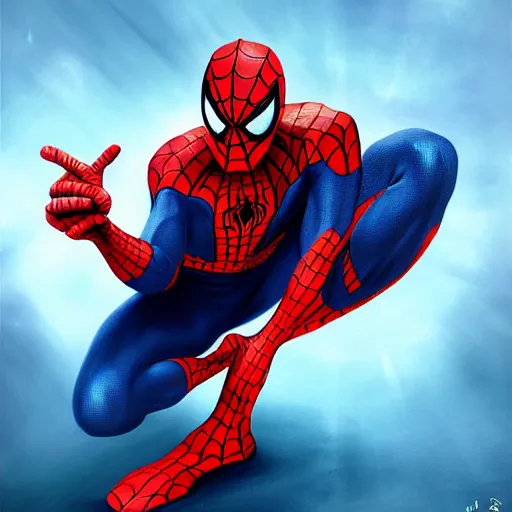 Image similar to spiderman, made from paint splots, fantasy concept art, painting