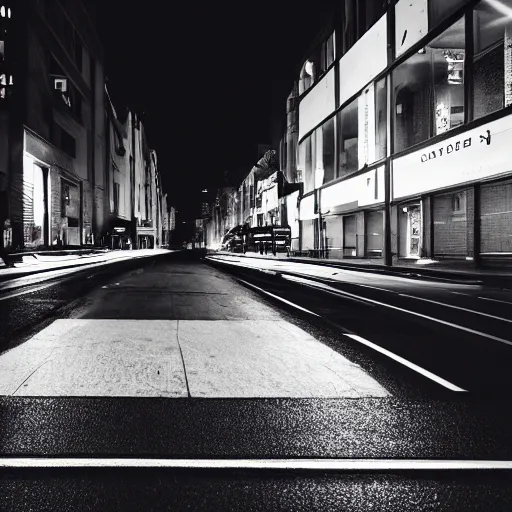 Image similar to street view of a dark cyber noir city, night, photoreal 35mm 8k photography