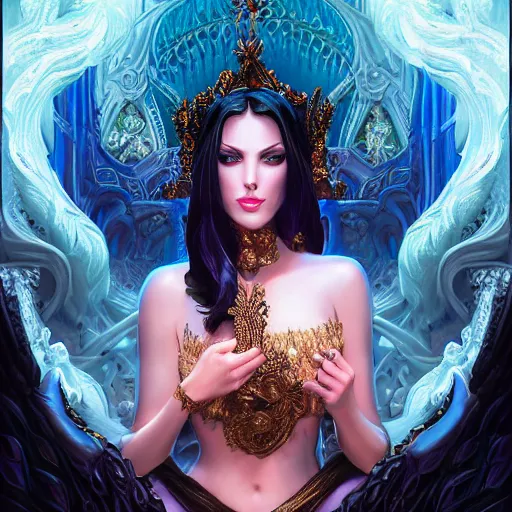 Image similar to An extremely ornate portrait of a Liliana Vess, ultradetailed, intricate, elegant, digital art painting, smooth, sharp focus, magazine art cover illustration, regal, award winning picture, extremely detailed masterpiece, sense of awe, featured on Artstation, Artgerm, magic the gathering, mtg, D&D, dungeons and dragons,8K detail post-processing