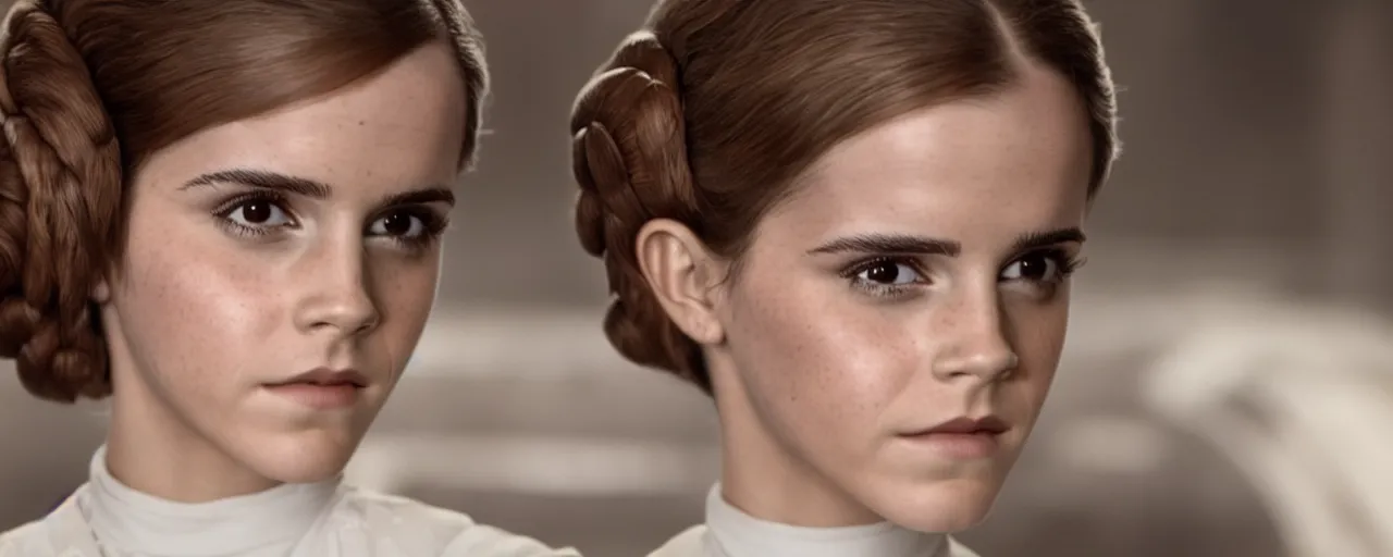 Prompt: Emma Watson as Princess Leia, 4k wallpaper, movie poster, cinematic