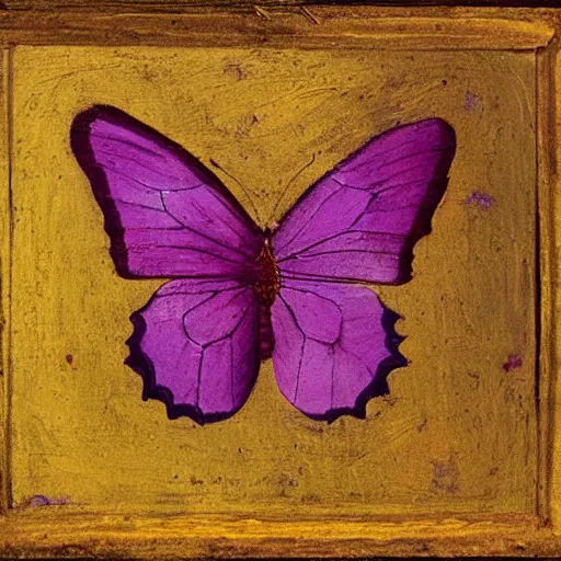Prompt: adorable purple and red butterfly desperate for attention and love, oil painting by leonardo da vinci