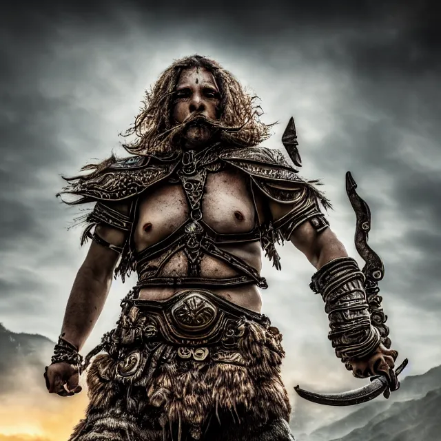 Image similar to warrior, fantasy, highly detailed, 4 k, hdr, smooth, sharp focus, high resolution, award - winning photo, photorealistic