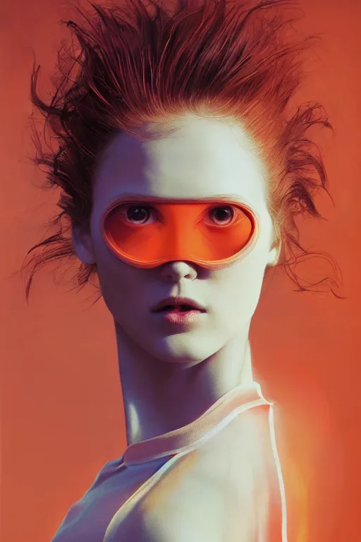 Prompt: 3 d, sci - fi, morning, fashion model face, sun, cinematic, face 3 / 4, lightning, clouds, vogue cover style, stanley kubrick, light red and orange mood, realistic painting, intricate oil painting, high detail, figurative art, multiple exposure, poster art, 3 d, by tooth wu and wlop and beeple and greg rutkowski