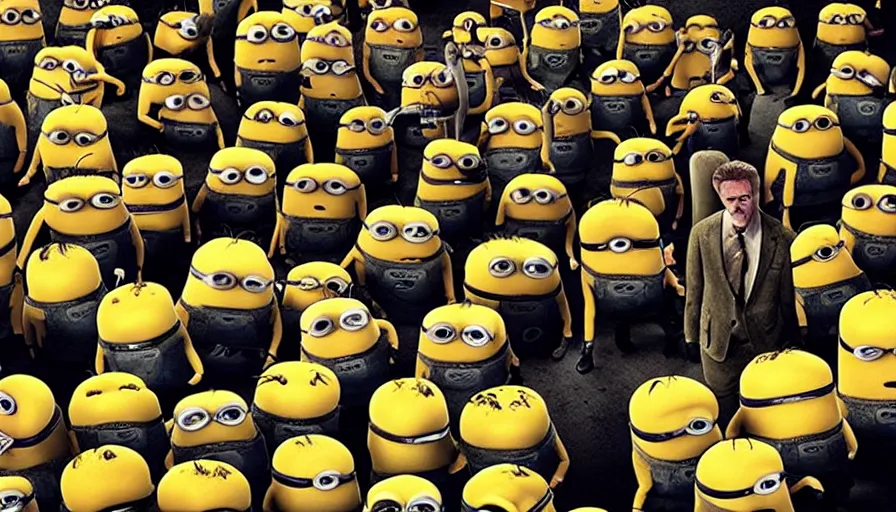 Image similar to the movie se7en!!!!!!!!! starring minions, movie still, directed by David fincher