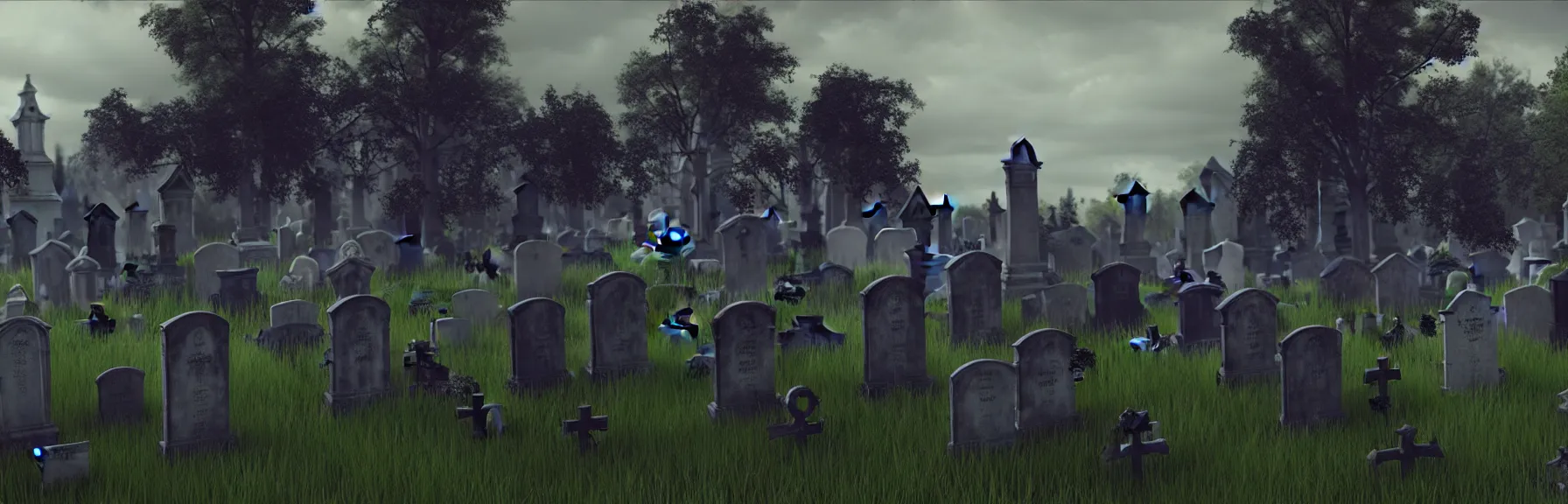 Prompt: a graveyard in front of a strange abandoned dilapidated building, multiple tombstones, cemetery of possessed spirits; very detailed, by Adolf Hitler, Thomas Gainsborough; artstation, unreal engine 5