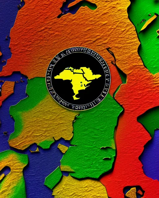 Image similar to a extremely ultra highly detailed hi - res ultra highly detailed colorful logo of africa black backround, zoom out, 8 k, high textures, ultra hyper sharp, insanely detailed and intricate, super detailed, 3 d render, 8 k hdr ultra high quality polygon digital art,