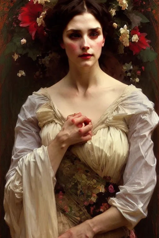 Image similar to dark victorian lady, painting by daniel gerhartz, alphonse mucha, bouguereau, detailed art, artstation