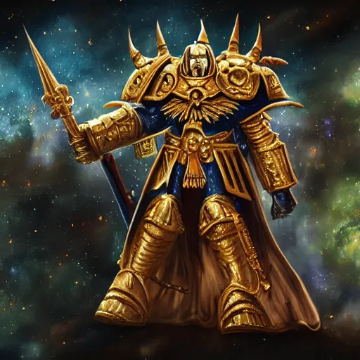 Prompt: the emperor of mankind from laura warhammer 4 0, 0 0 0, digital painting, super detail, george earl abalayan art,