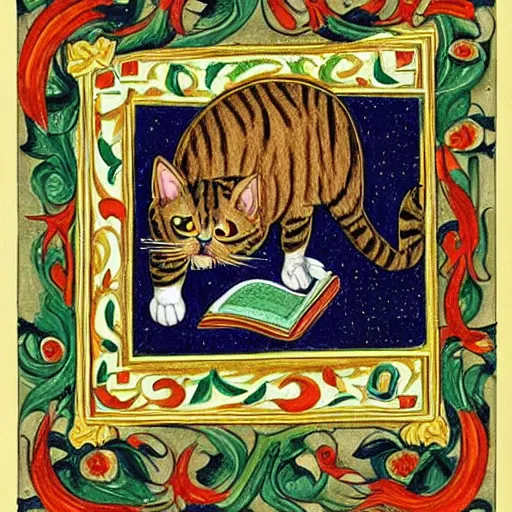 Prompt: illuminated manuscript cat illustrations