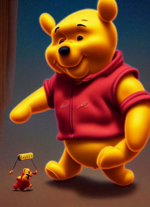 Image similar to xi jinping : : polished evil winnie the pooh : : disney pixar movie still photo : : hi - fructose, sci fi decadent highly - detailed digital painting, golden ratio, octane render, artstation, smooth, sharp focus, scott robertson, artgerm, mucha, loish, wlop : :