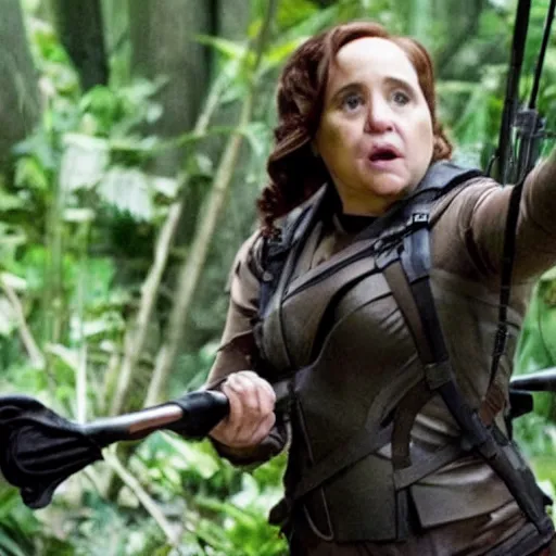 Image similar to movie still of Danny Devito as Katniss Everdeen in The Hunger Games