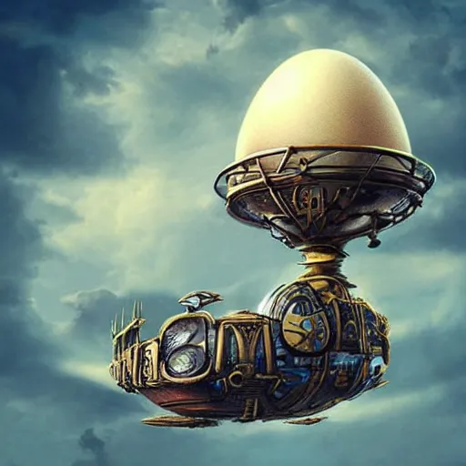 Image similar to flying city in a mechanical egg, sky, steampunk!!!, fantasy art, steampunk, masterpiece, unreal