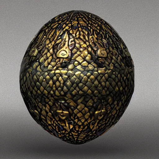 Image similar to a highly decorated dragon scale egg, photorealistic, symmetrical, unreal engine