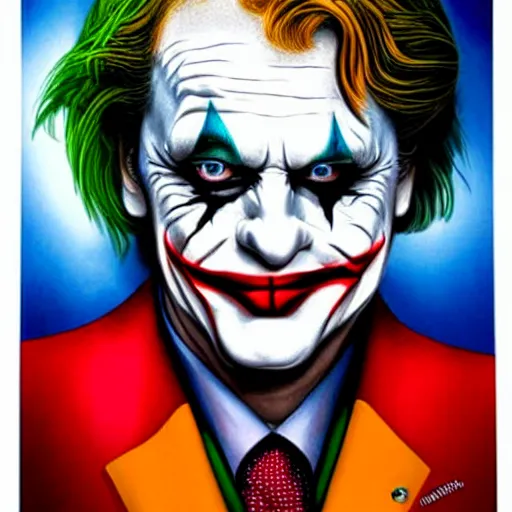 Image similar to angela merkel is the joker, airbrush art, drew struzan illustration art, key art, portrait