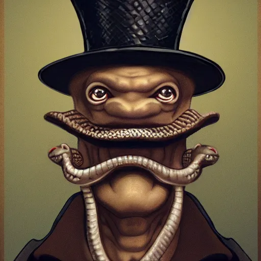 Image similar to snake man in top hat, photo, detailed, 4k