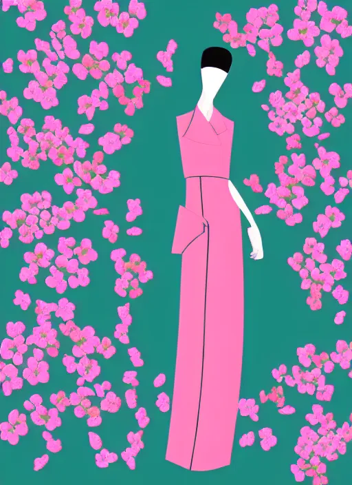 Prompt: modernist fashion illustration, cherry blossom background