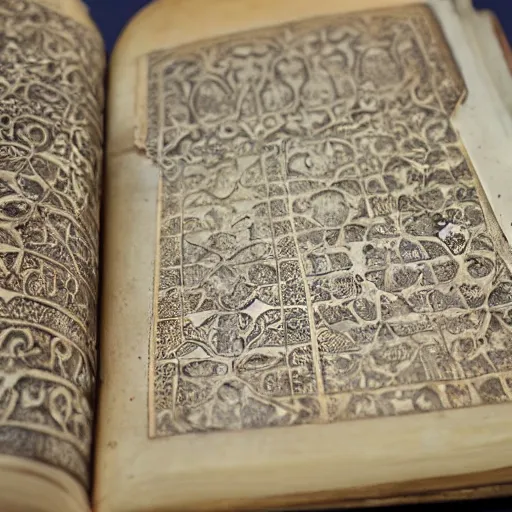 Prompt: medieval intrincate ornaments on antique middle ages book