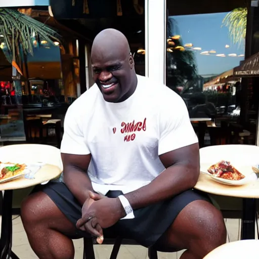 Image similar to shaq having lunch at the the flamingo cafe by william maranci