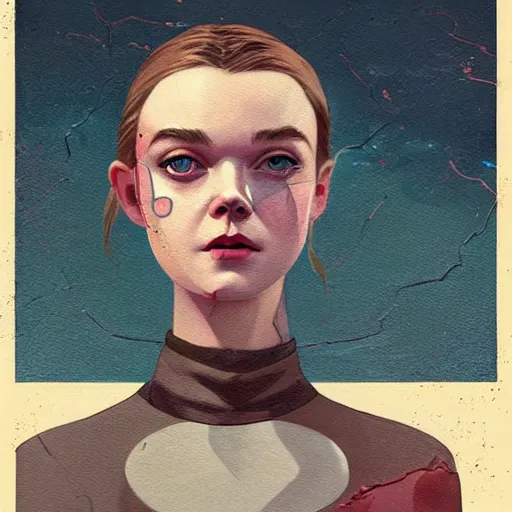 Prompt: Elle Fanning in Fallout 3 picture by Sachin Teng, asymmetrical, dark vibes, Realistic Painting , Organic painting, Matte Painting, geometric shapes, hard edges, graffiti, street art:2 by Sachin Teng:4