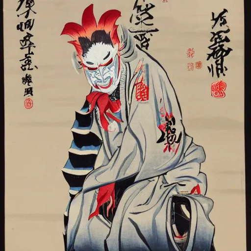 Image similar to man with a hannya maske mage robe cast a thunderstorm