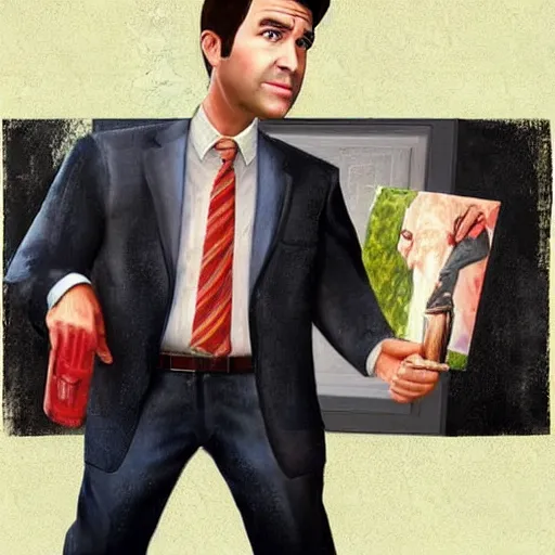 Prompt: jim hapert from the office as a gta character, painting, john krasinski,