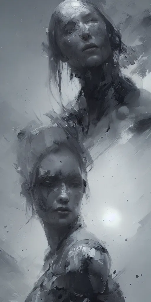 Prompt: grey low contrast scene, soft, sad, misty, by ruan jia and android jones and wadim kashin