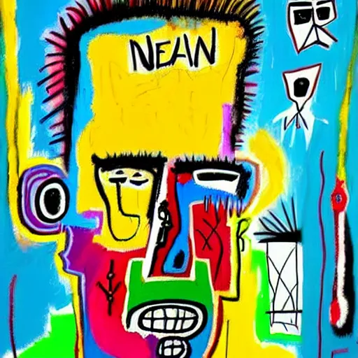 Image similar to colorful odd colors detailed neo expressionism chaotic oil painting of sad boy business man depressed with tattoos by basquiat