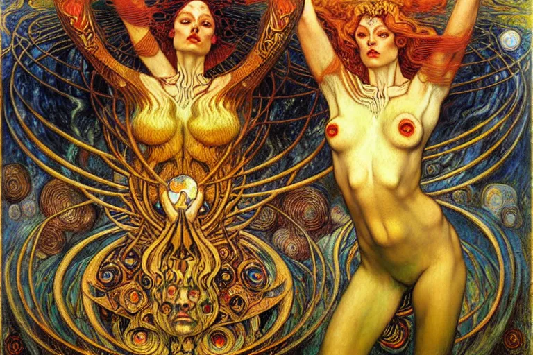 Image similar to Divine Chaos Engine by Karol Bak, Jean Delville, William Blake, Gustav Klimt, and Vincent Van Gogh, symbolist, visionary