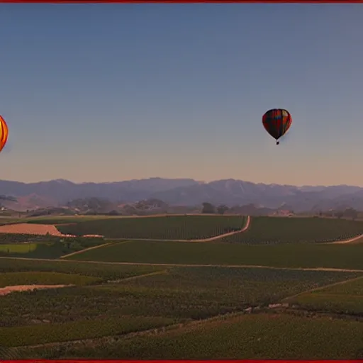 Image similar to hot air balloon soaring over wine country california landscape detailed matte painting 4 k