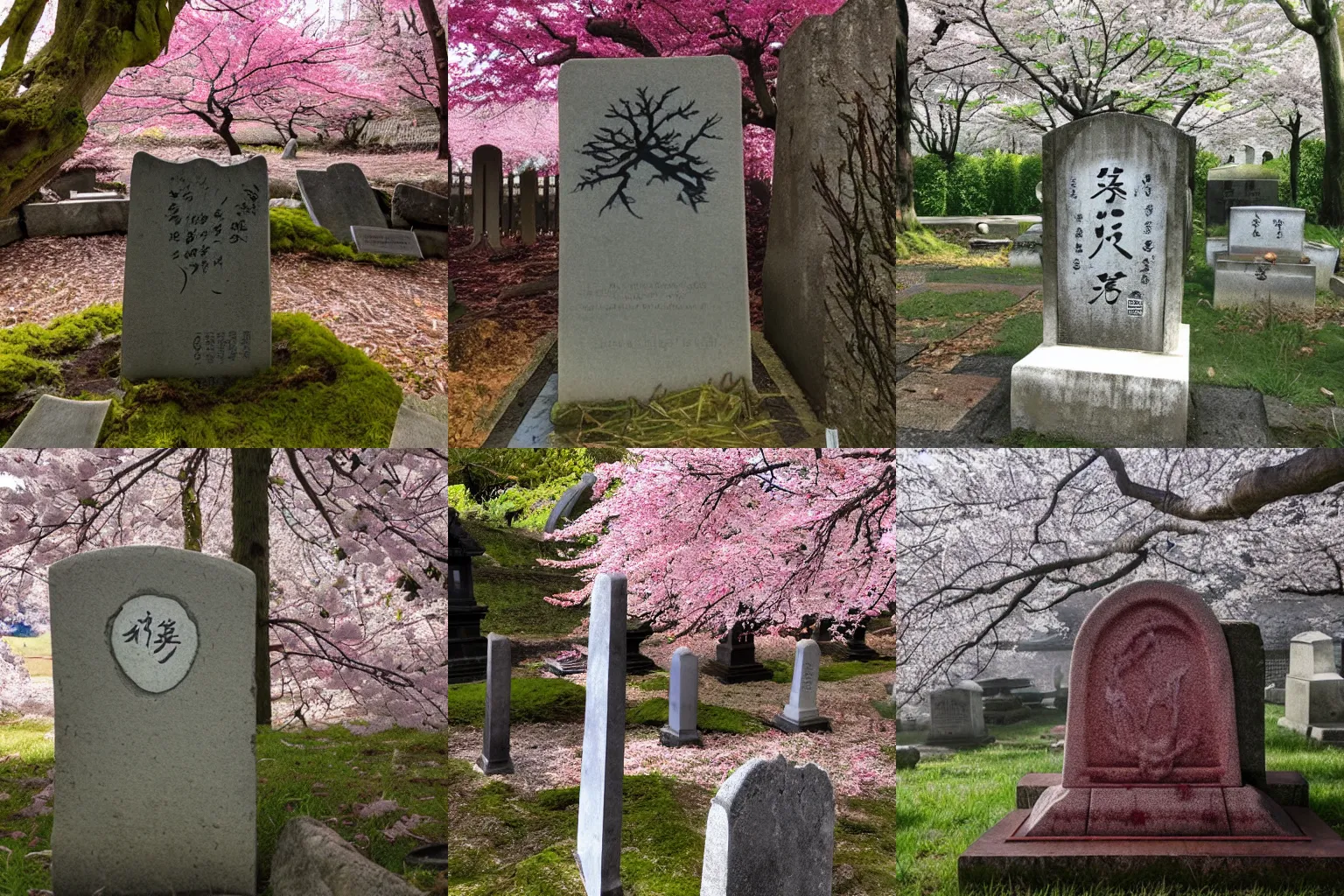 Prompt: Sekiro gravestone under a sakura tree