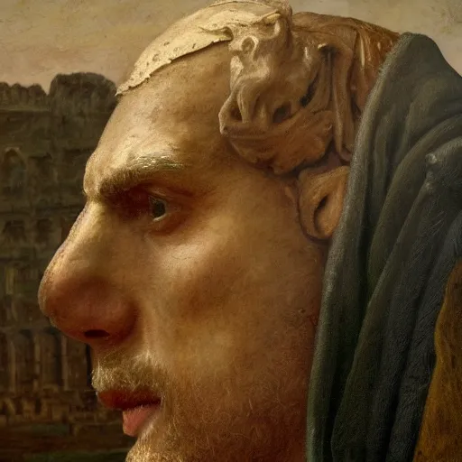 Image similar to Jerma985 in Ancient Rome, detailed, highly detailed, heroic, epic, complex, very detailed, realistic, HD quality, 8k resolution, body and headshot, Oil Painting, Italian Renaissance Painting of Jerma985, Italian Renaissance Painting Style, Renaissance Painting Style, Painting, Trending on Artstation