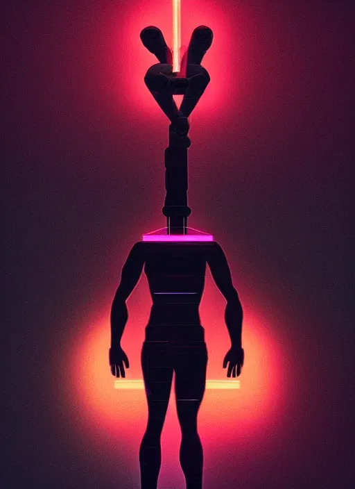 Image similar to statue of atlas, beeple, vaporwave, retrowave, black background, neon wiring, black, glitch, strong contrast, cuts, pinterest, trending on artstation