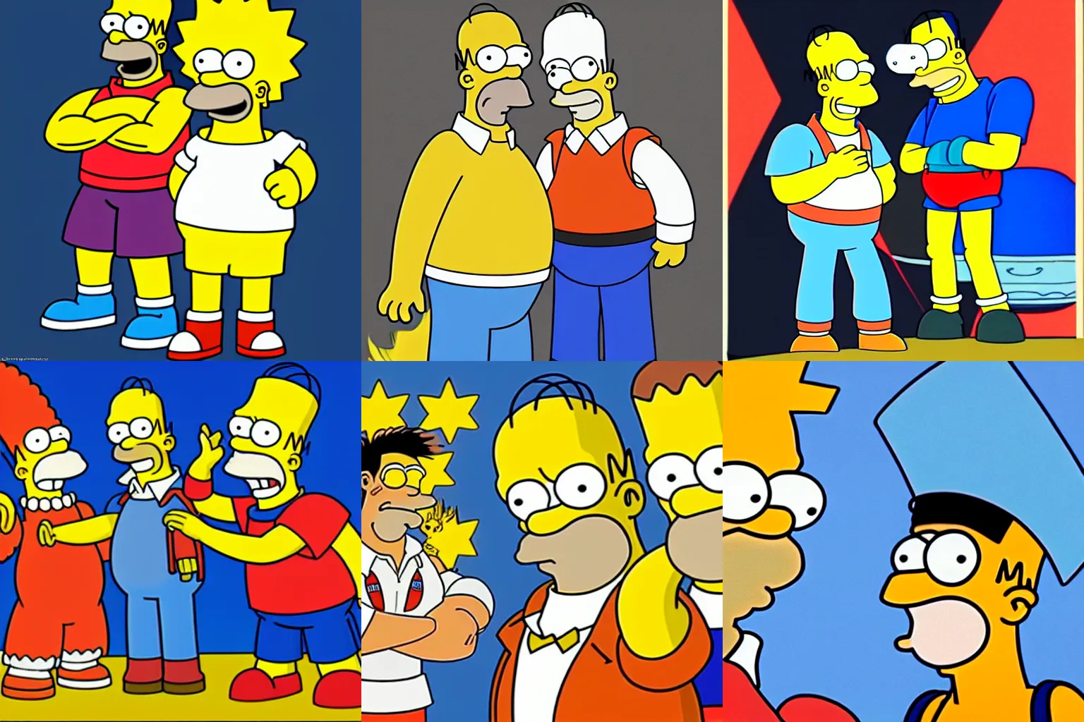 Prompt: Homer Simpson and Goku dressed in designer, cartoon
