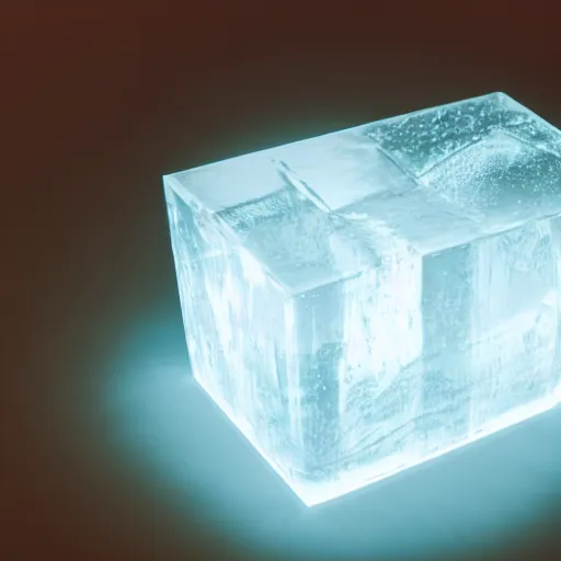 Image similar to Macro Shot of a big Clear Ice block with light reflecting and bouncing inside, hyperrealistic rendering, subsurface scattering, raytracing, pathtracing, illumination, magical lighting