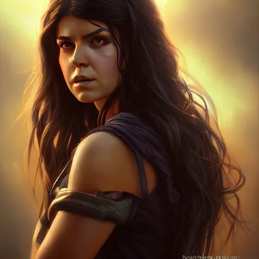 Image similar to digital illustration, portrait of octavia blake is skairipa in the 100 tv show, by artgerm, by krenz cushart, by peter kemp, by ross tran