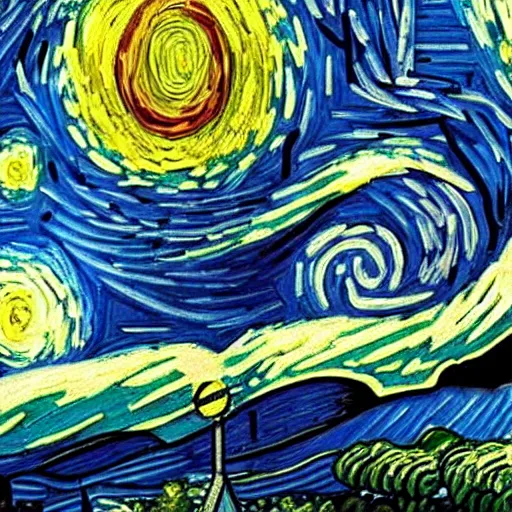 Image similar to a van gogh painting depicting the structure of an atom, 4 k, hyper realistic, dslr, high resolution, landscape, beautiful